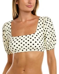 Kate Spade New York Puff Sleeve Scoop Bikini Top Women Swimwear & Coverups
